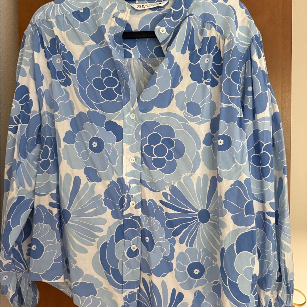 Zara Blue and White Floral Shirt